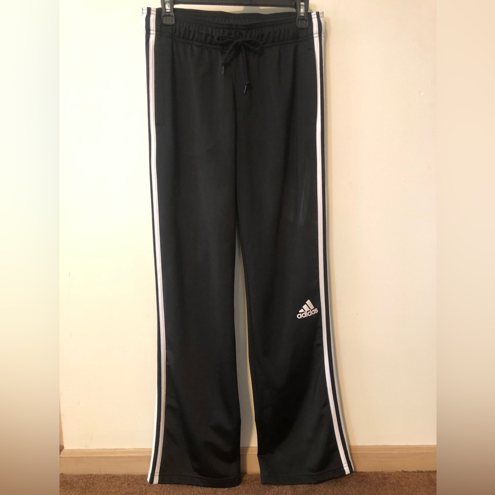 Adidas Womens Black Joggers with White Stripes - size SMALL